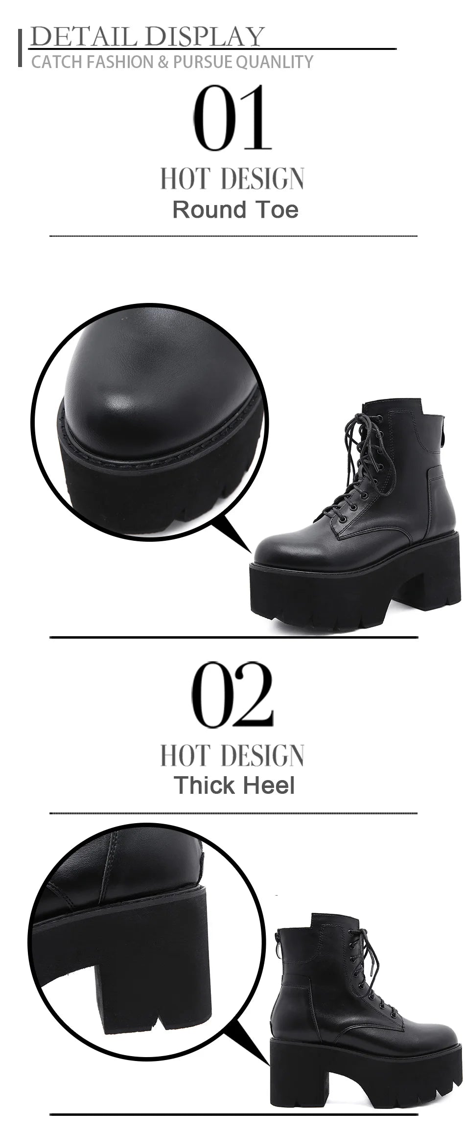 Gdgydh 2022 Bottines pour femmes en gros, bout rond, matériau souple EVA, à lacets, bottes courtes pour femmes, chaussures à plateforme épaisse, noires