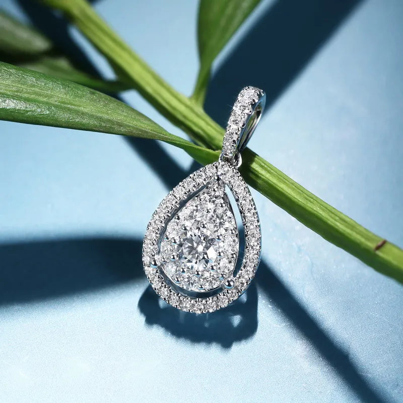Huitan Water Drop Micro Paved CZ Delicate Pendant Necklace Women Jewelry Luxury Accessory for Engagement Party Dazzling Gifts