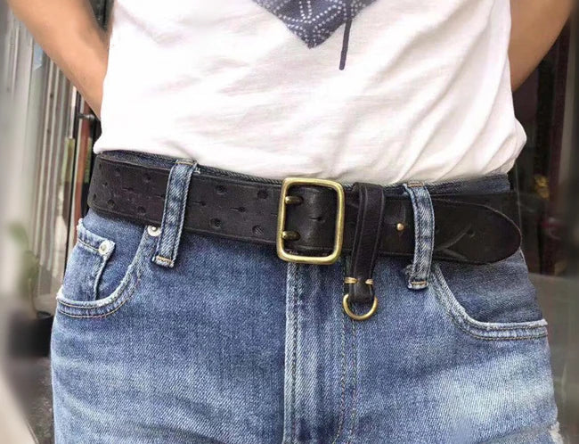 Double-pin Copper Buckle Men's Luxury Fashion Belt Retro First Layer Pure Cowhide Jeans with Genuine Leather Stylish Men's Belts