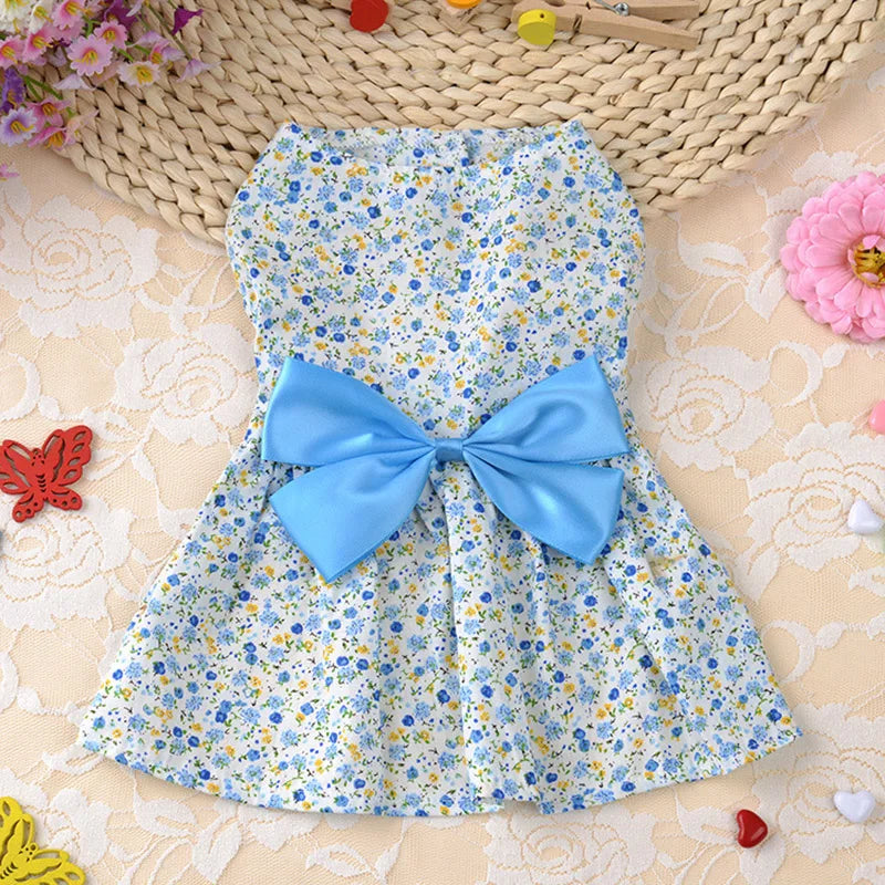 Robe d'été à nœud floral pour chien, tenue de mariage pour chihuahua, carlin, yorkshire, chiot, chat, vêtements pour petits chiens