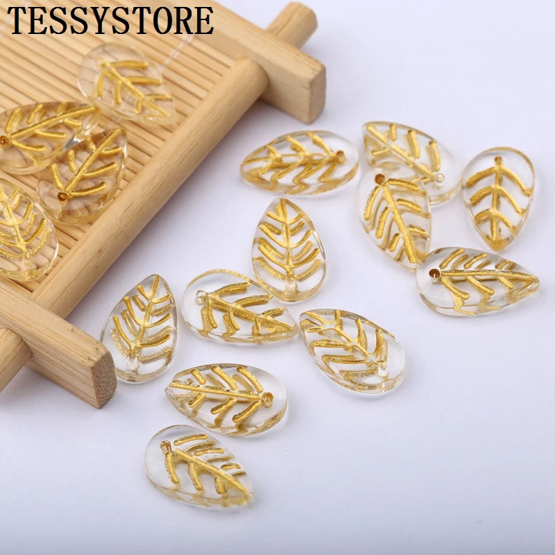 10pcs Small Leaf Shape Lampwork Beads Multi Gradient Color Glass Beads For Jewelry Making Handmade DIY Accessories