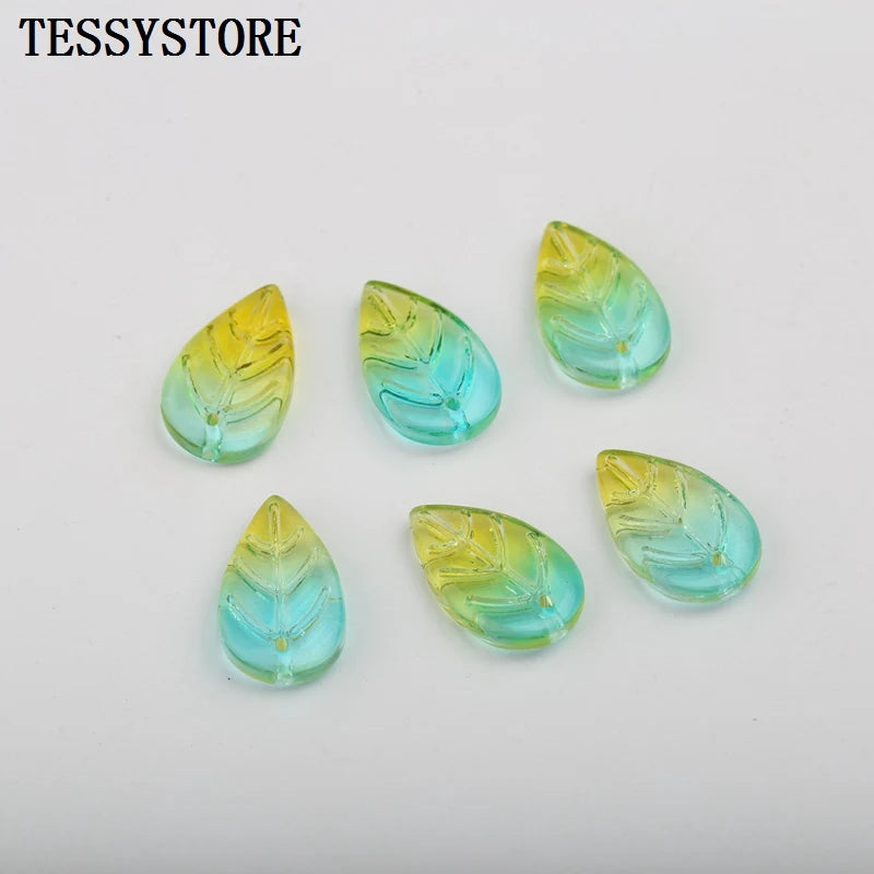 10pcs Small Leaf Shape Lampwork Beads Multi Gradient Color Glass Beads For Jewelry Making Handmade DIY Accessories
