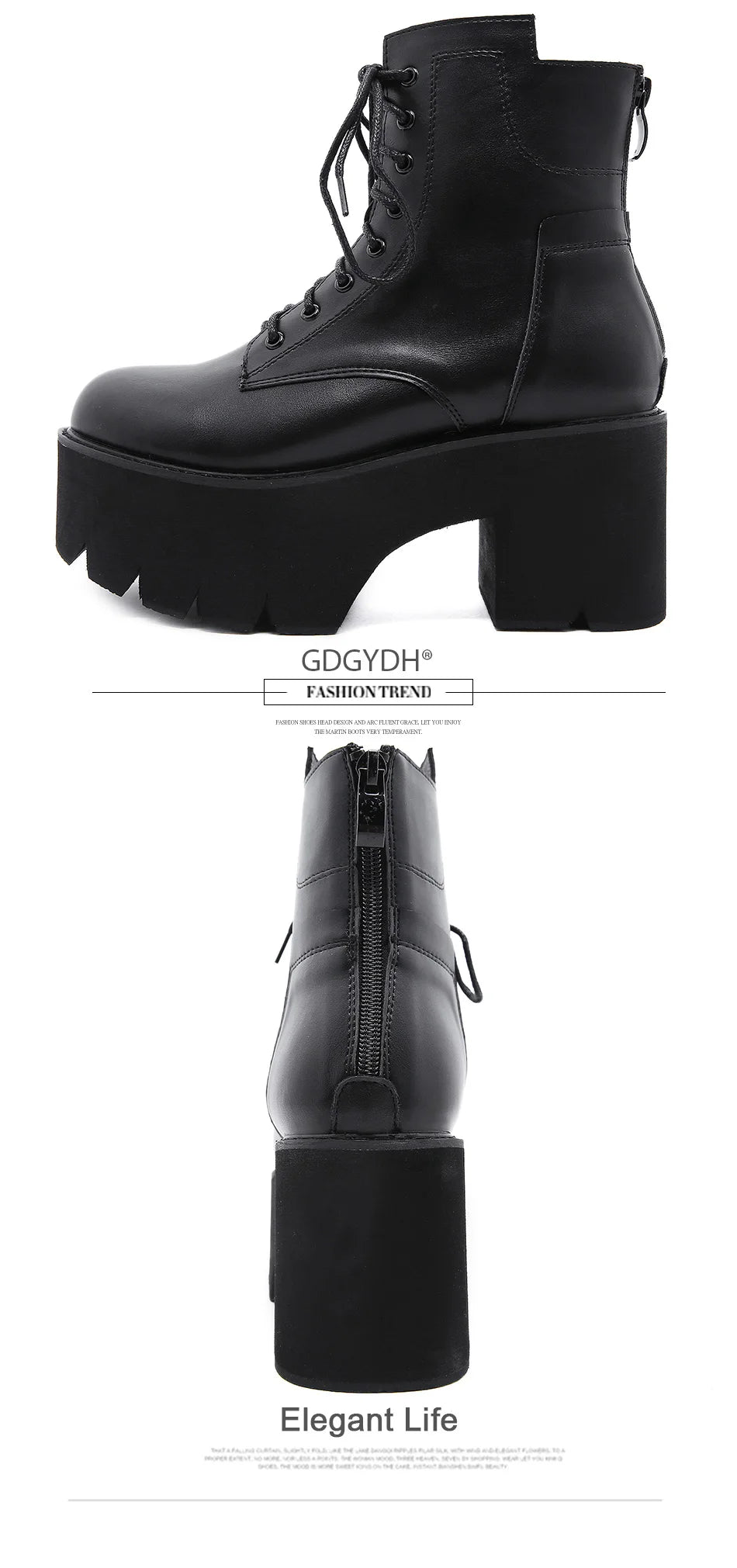 Gdgydh 2022 Bottines pour femmes en gros, bout rond, matériau souple EVA, à lacets, bottes courtes pour femmes, chaussures à plateforme épaisse, noires