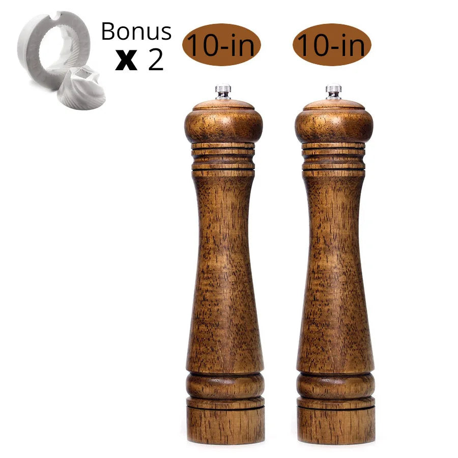 Salt and Pepper Mills, Solid Wood Pepper Mill with Strong Adjustable Ceramic Grinder 5" 8" 10" - Kitchen Tools by Leeseph
