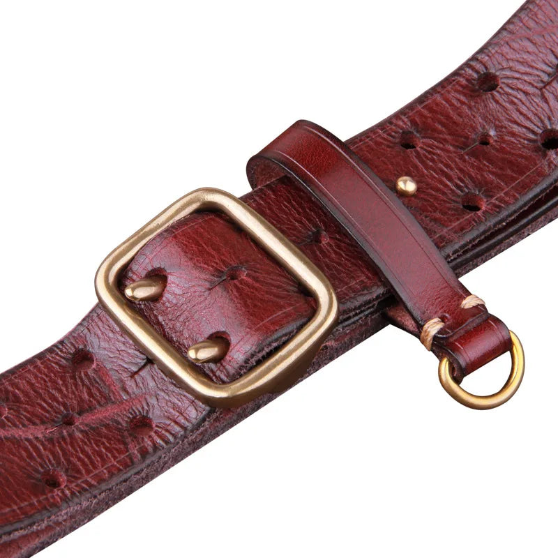 Double-pin Copper Buckle Men's Luxury Fashion Belt Retro First Layer Pure Cowhide Jeans with Genuine Leather Stylish Men's Belts