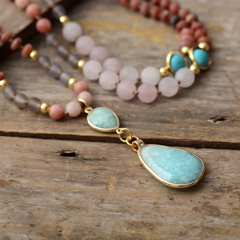 New Frosted Natural Stones Geometric Charm Pendant Necklace Women Turquoises Amazonite Ethnic Necklace Jewelry Wholesale