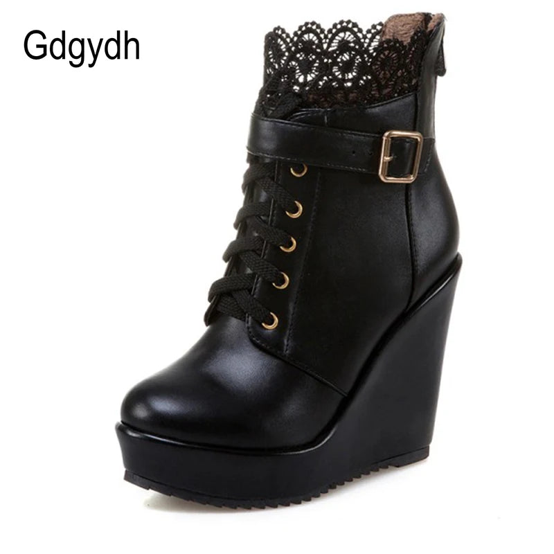Gdgydh – Bottines compensées noires à lacets pour femme, chaussures de mariée, style gothique et punk