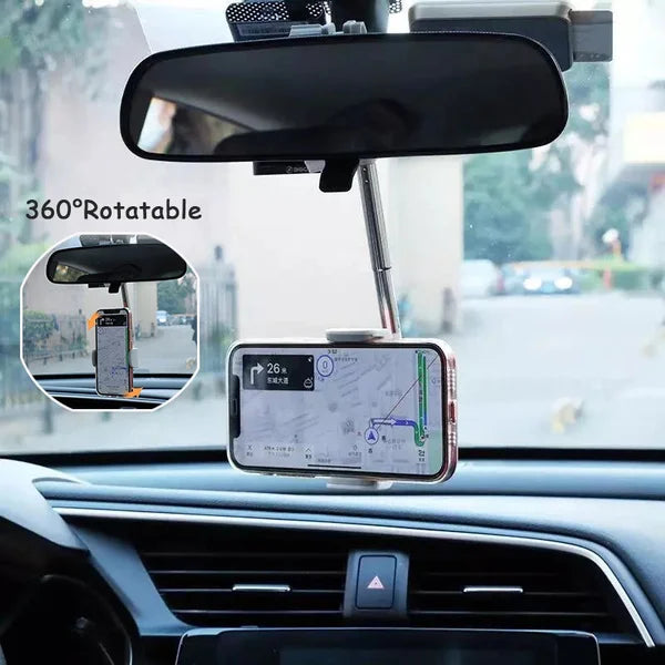 360 Rearview Mirror Car Phone Holder Universal Phone Stand Mount Support GPS Adjustable Bracket Back Seat Mobile Phone Holder