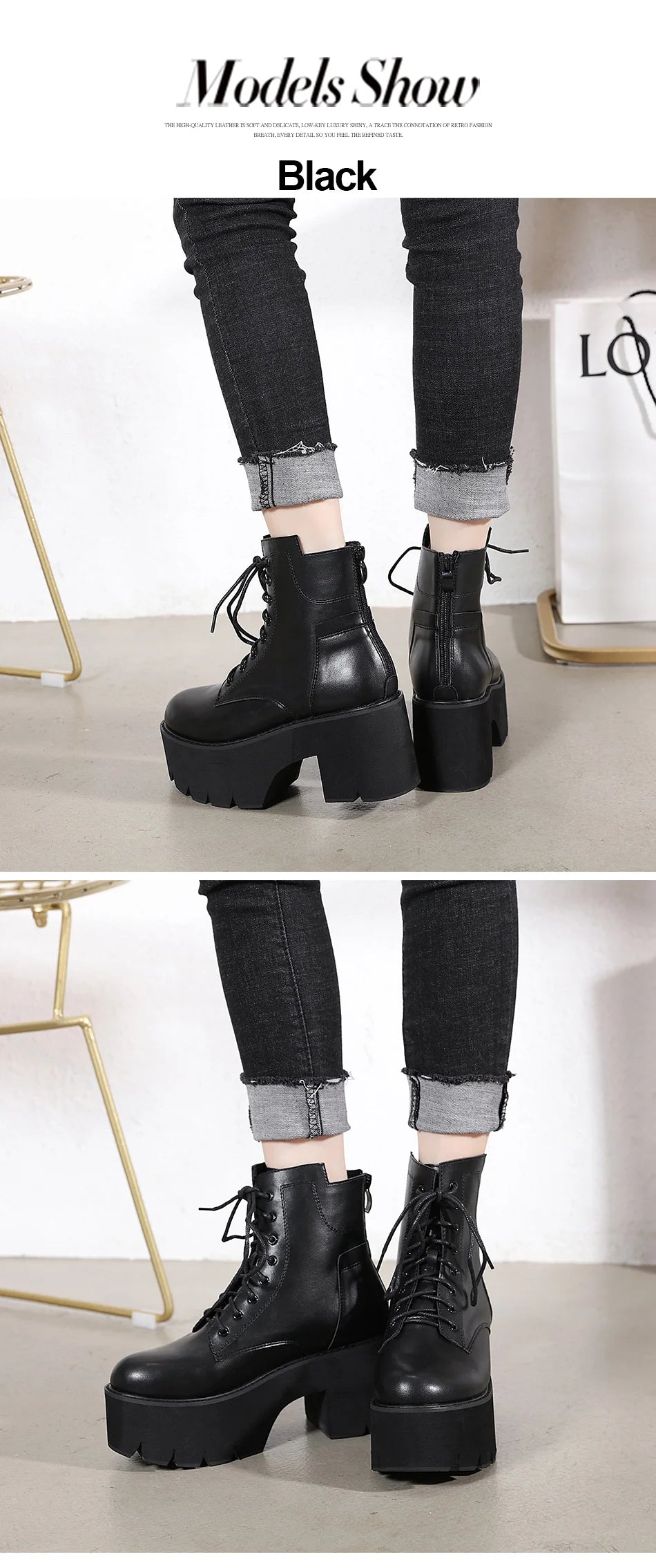 Gdgydh 2022 Bottines pour femmes en gros, bout rond, matériau souple EVA, à lacets, bottes courtes pour femmes, chaussures à plateforme épaisse, noires