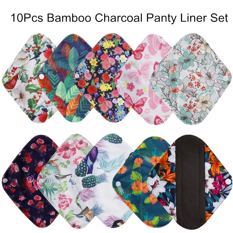 10pcs Reusable Waterproof Bamboo Fiber Pads Menstrual Cloth Sanitary Pads Feminine Maternity Hygiene Panty Liner
