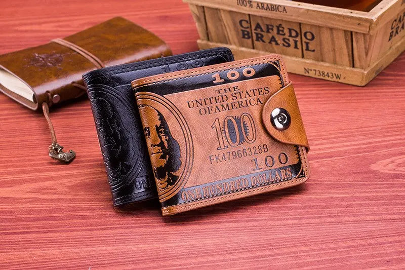 Men's Wallets With 100 US Dollar Pattern Wallet Male Leather Wallet Photo Card Holder Fashion Large Capacity Wallet Purse Bag