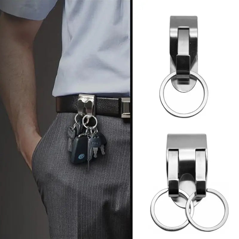 Porte-clés de sécurité en acier inoxydable avec clip de sécurité, ceinture robuste pour porte-clés, 2 porte-clés détachables, ceinture pour porte-clés