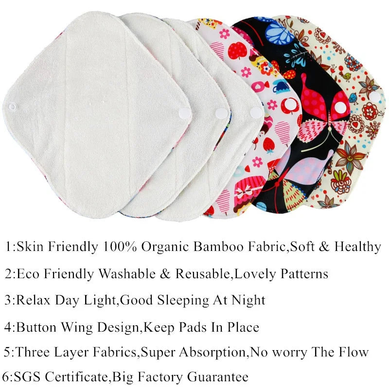 10pcs Reusable Waterproof Bamboo Fiber Pads Menstrual Cloth Sanitary Pads Feminine Maternity Hygiene Panty Liner