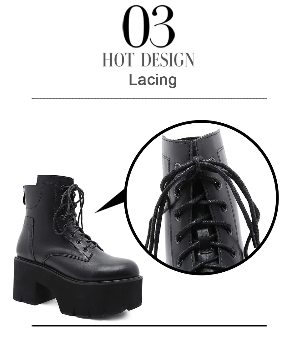 Gdgydh 2022 Bottines pour femmes en gros, bout rond, matériau souple EVA, à lacets, bottes courtes pour femmes, chaussures à plateforme épaisse, noires