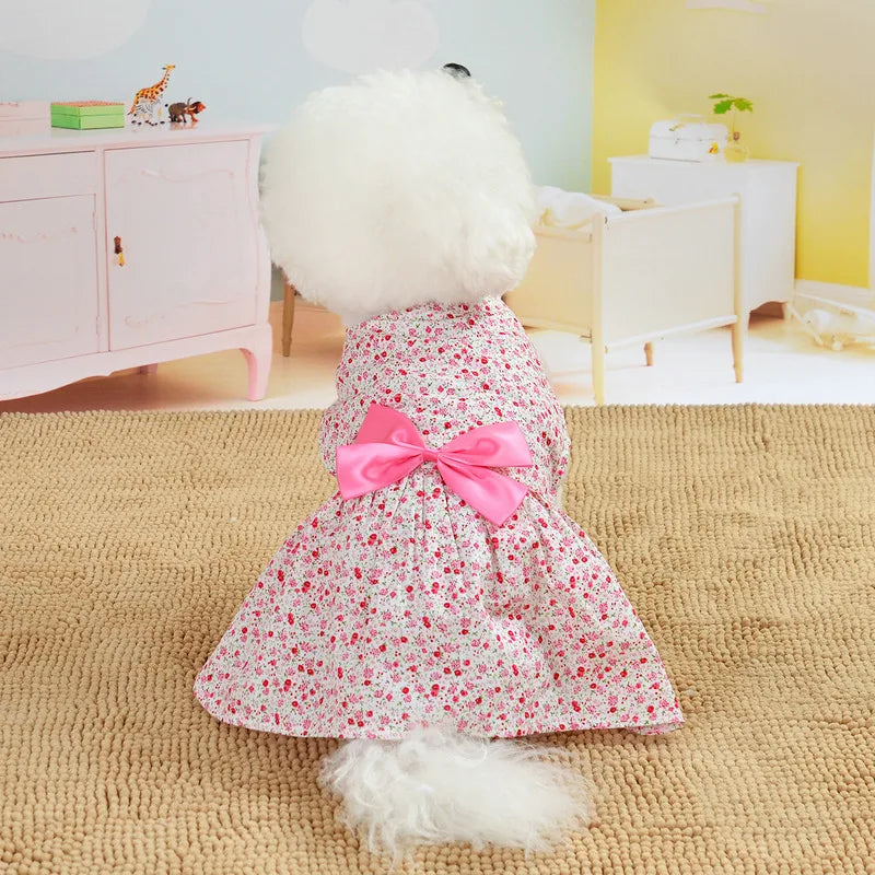 Robe d'été à nœud floral pour chien, tenue de mariage pour chihuahua, carlin, yorkshire, chiot, chat, vêtements pour petits chiens