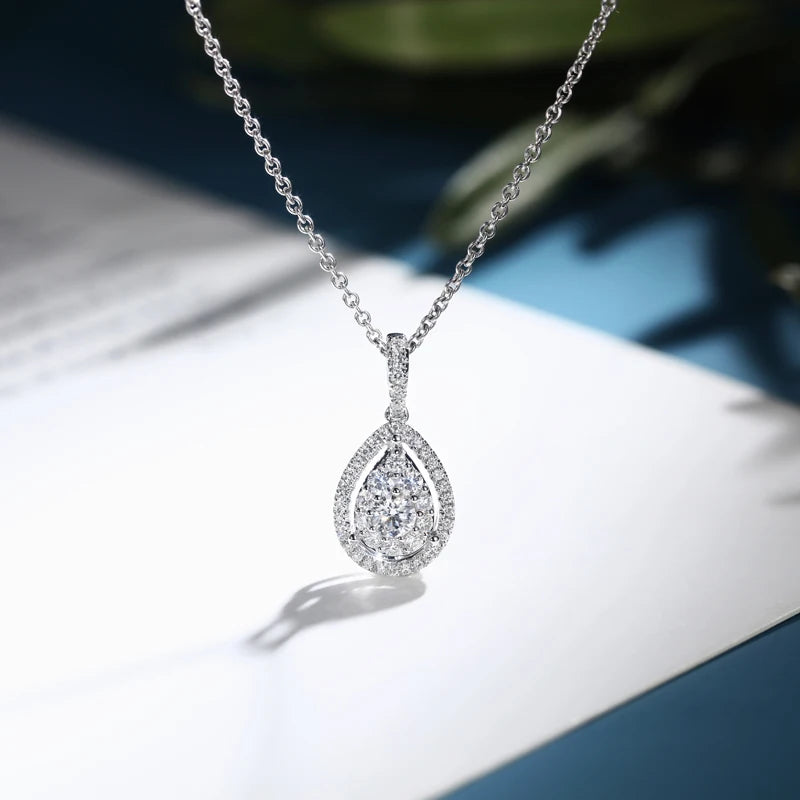 Huitan Water Drop Micro Paved CZ Delicate Pendant Necklace Women Jewelry Luxury Accessory for Engagement Party Dazzling Gifts