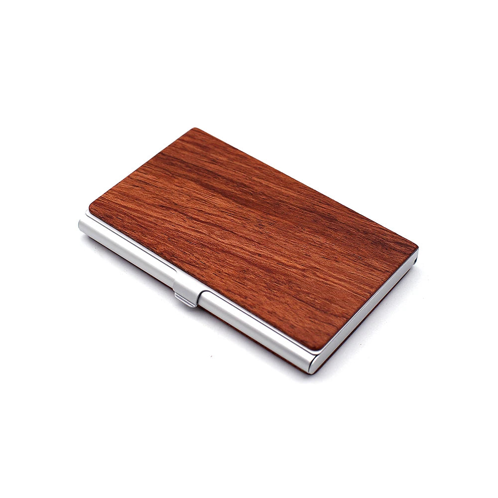 Personalized Wooden Business Card Holder - Custom Logo Wood & Metal Case for Men and Women - Perfect Gift