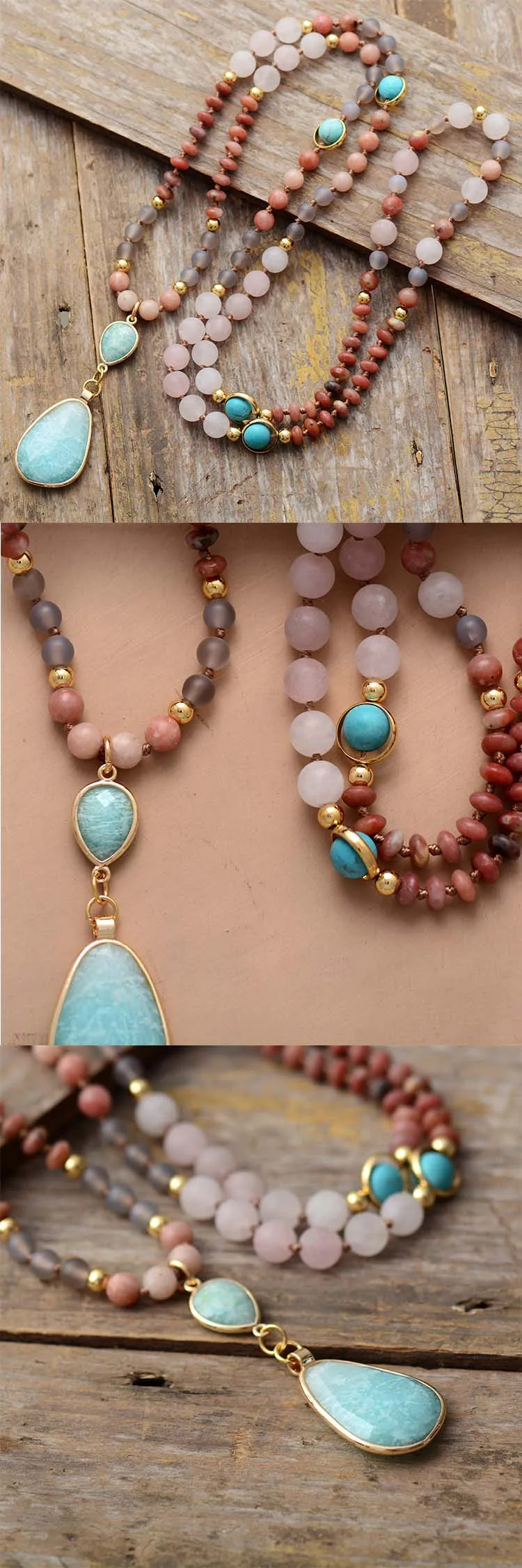 New Frosted Natural Stones Geometric Charm Pendant Necklace Women Turquoises Amazonite Ethnic Necklace Jewelry Wholesale