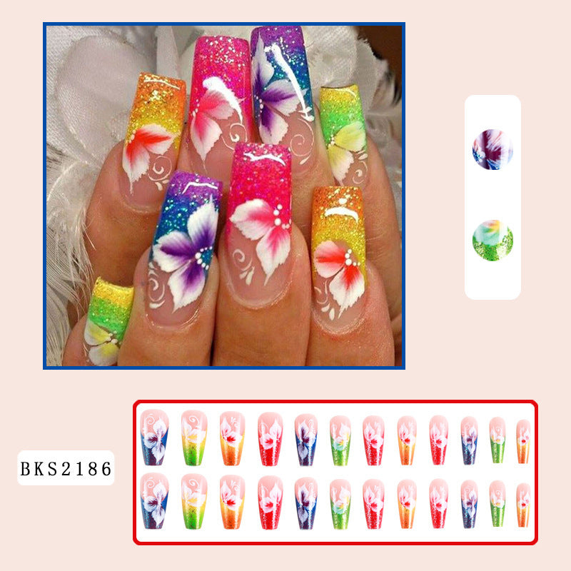 Medium-style Colorful Flowers Nail Tip Flashing Candy Wearable