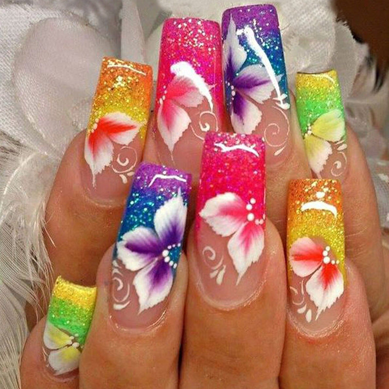 Medium-style Colorful Flowers Nail Tip Flashing Candy Wearable