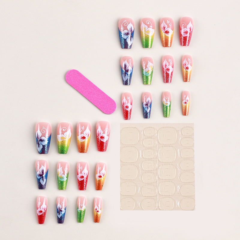 Medium-style Colorful Flowers Nail Tip Flashing Candy Wearable
