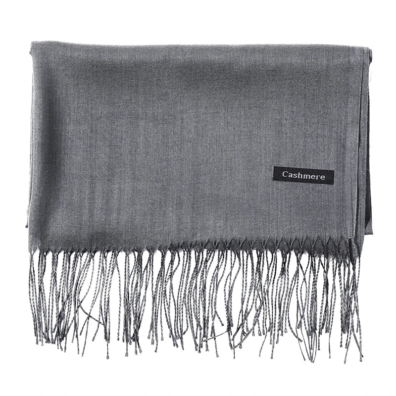Écharpe tendance pour femme, couleur unie, hijab d'hiver, pompons, long châle, style cachemire, pashmina, bandana