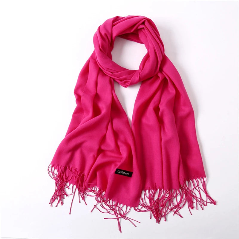 Écharpe tendance pour femme, couleur unie, hijab d'hiver, pompons, long châle, style cachemire, pashmina, bandana