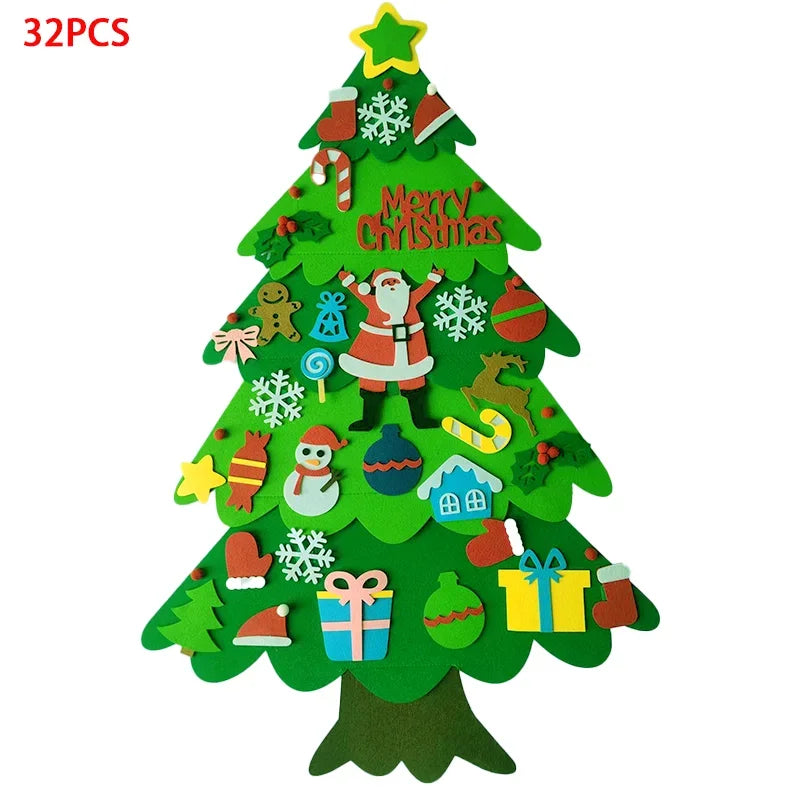 Felt Christmas Tree Gifts for Toddlers Kids with Led String Light, 3.2ft Wall Hanging DIY Xmas Tree 32 Ornaments Home Decoration