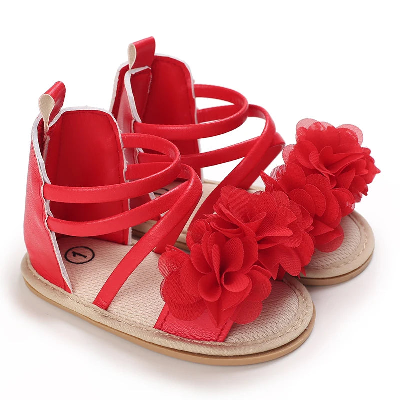 Girls' Sandals 2025 Summer New Children's Flower Princess Shoes Medium Large Children's Soft Bottom High Butt Roman Shoes