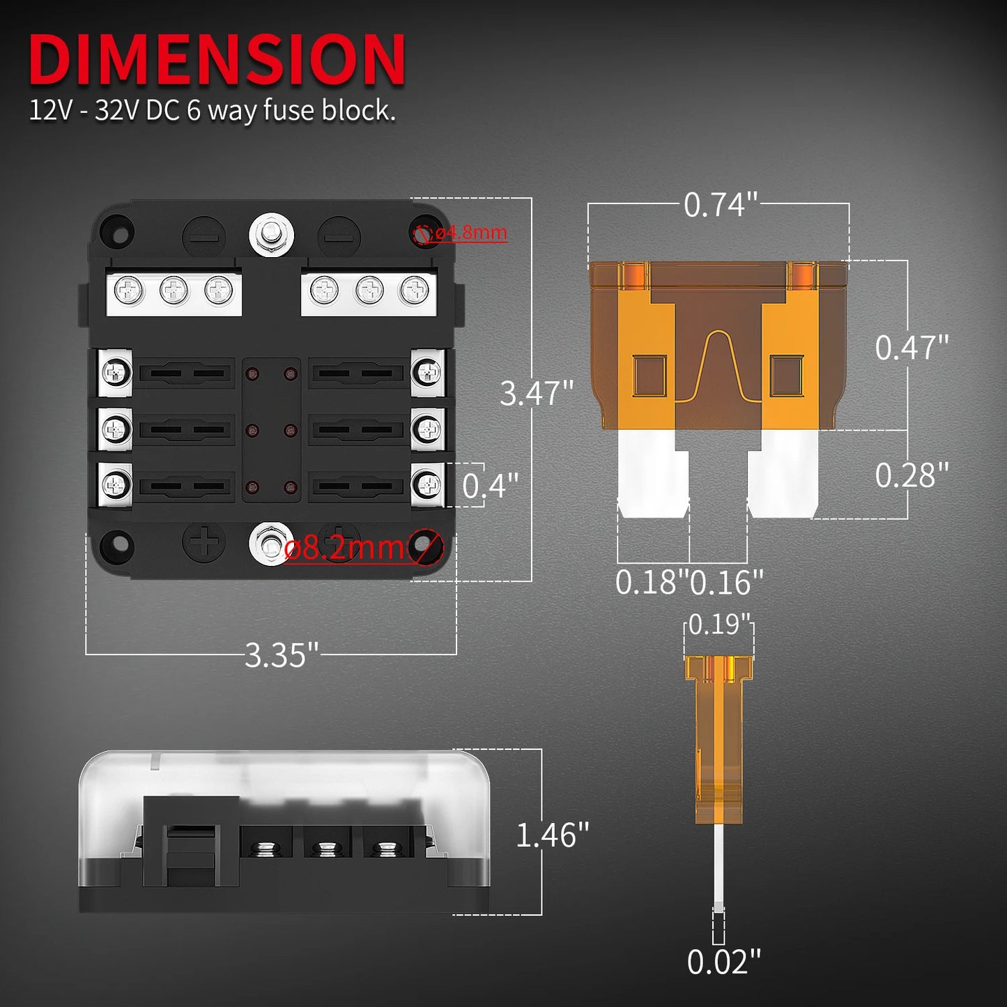 Bloc de fusibles à lame 12 V 6 voies avec indicateur LED, couvercle de protection étanche et autocollant pour voiture, camion, remorque