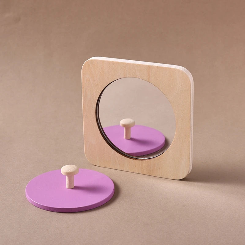 Baby Wooden Montessori Toys Mirror Tummy Time Infant Mirror Black White Contrast Visual Stimulation Sensory Development Toys