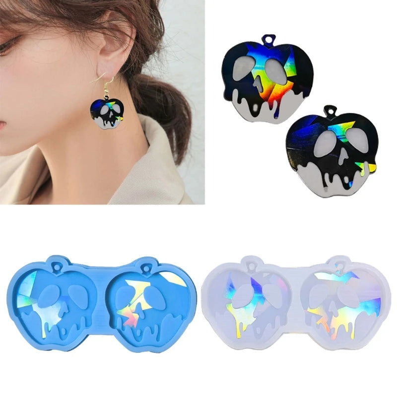 R3MC Light Keychain Pendant Silicone Mold Skull Apples Earrings Mold DIY Ornaments Mould for Birthday Gift