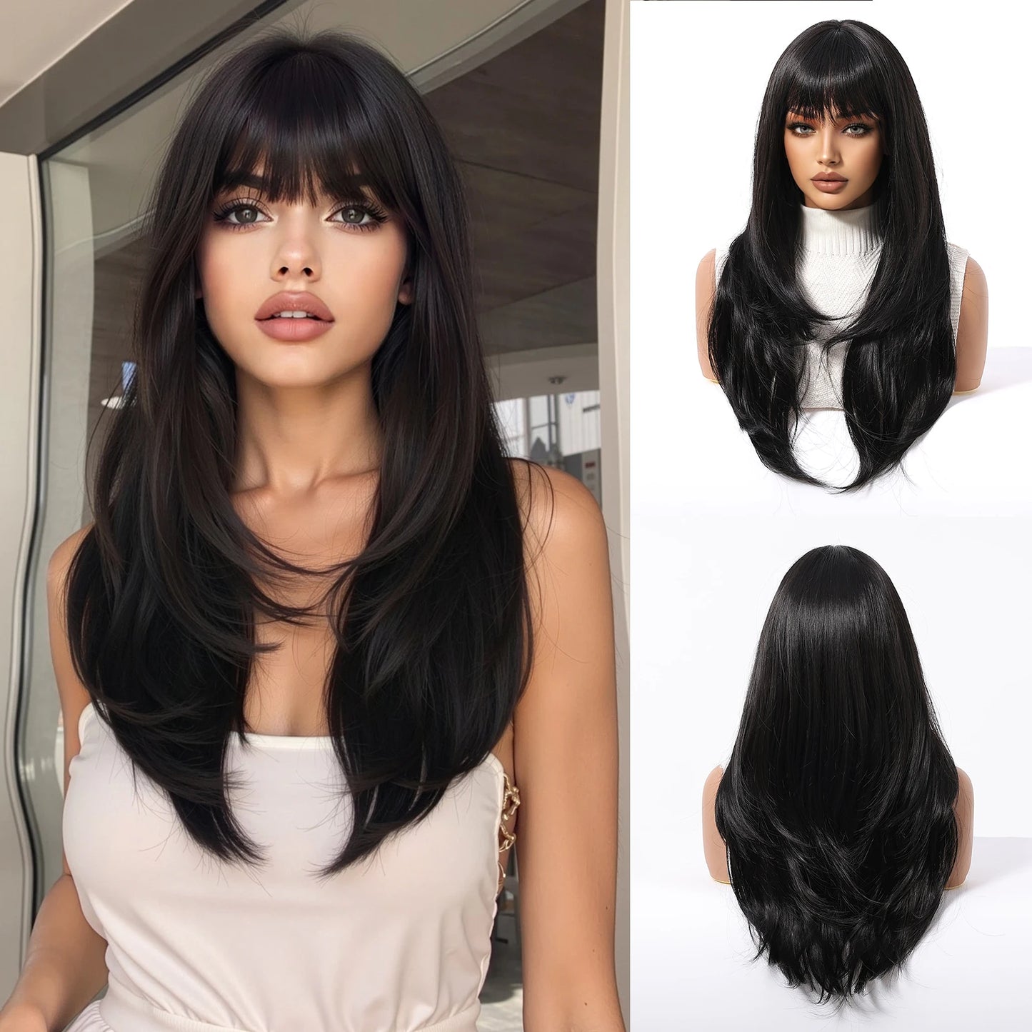 Perruques synthétiques longues blondes EASIHAIR pour femmes, cheveux naturels lisses et dégradés avec frange, résistantes à la chaleur, pour un usage quotidien