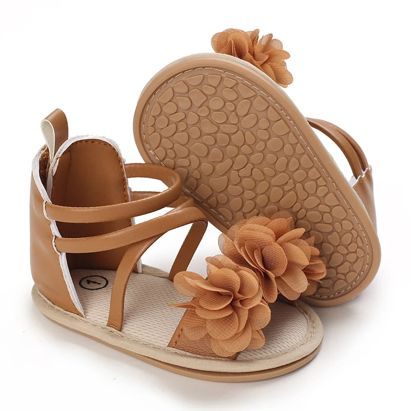 Girls' Sandals 2025 Summer New Children's Flower Princess Shoes Medium Large Children's Soft Bottom High Butt Roman Shoes
