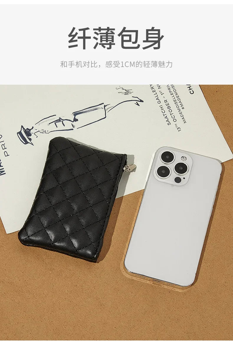 PU Soft Leather Diamond Grid Short Wallet Women Coin Purse Card Bag Zipper Coin Pouch Credit Card Holder ID Holder Mini Purse