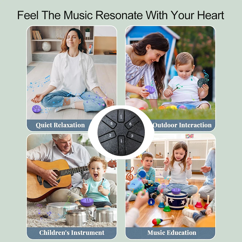 DOZZLY Ethereal Drum Steel Tongue Drum Carillon de pluie Handpan 3 pouces 6 notes Mini instrument de musique pour jardin extérieur