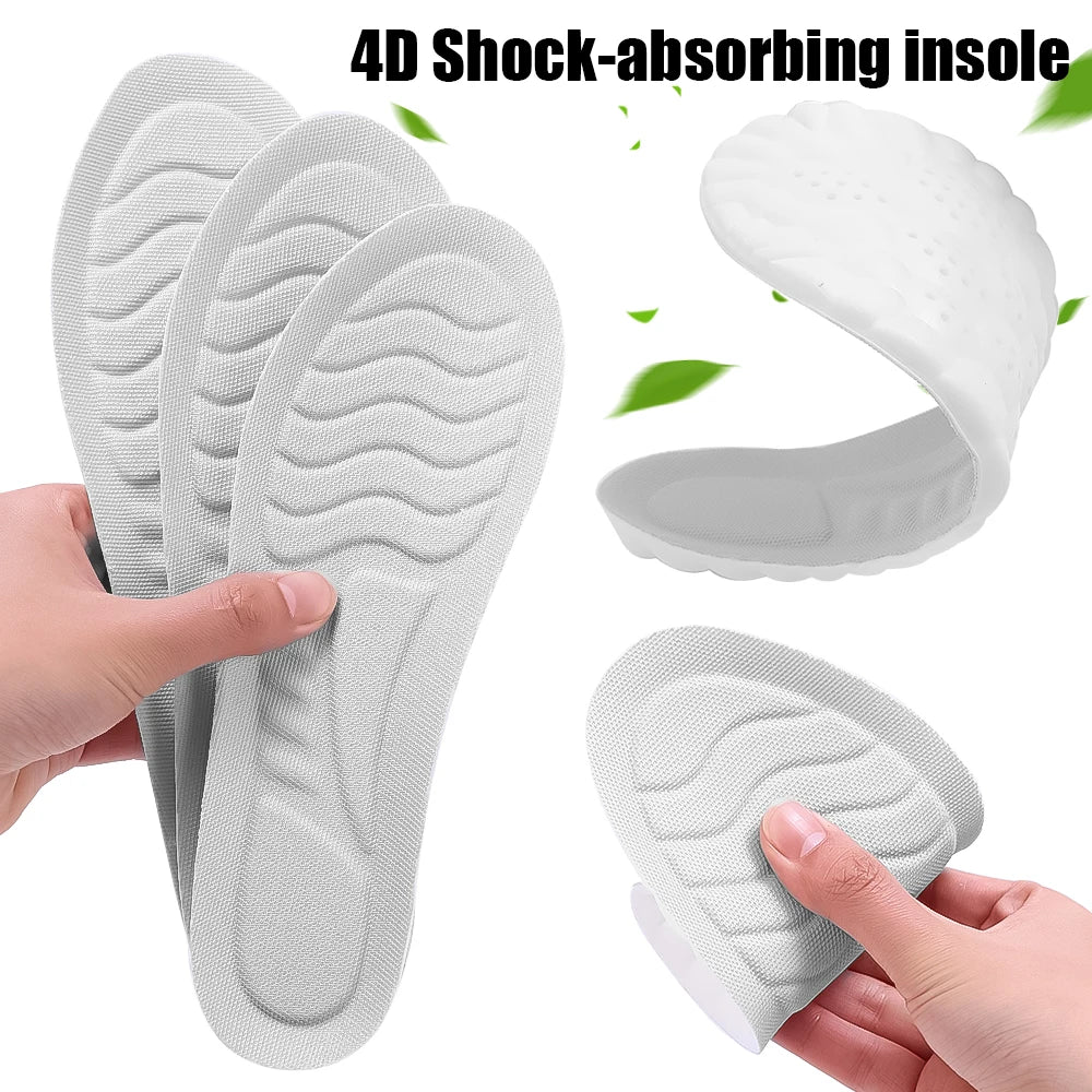 Semelles de sport en mousse 4D, coussinets de chaussures ultra-doux et hautement élastiques, coussin déodorant anti-douleur, soutien de la voûte plantaire, semelles de course à pied