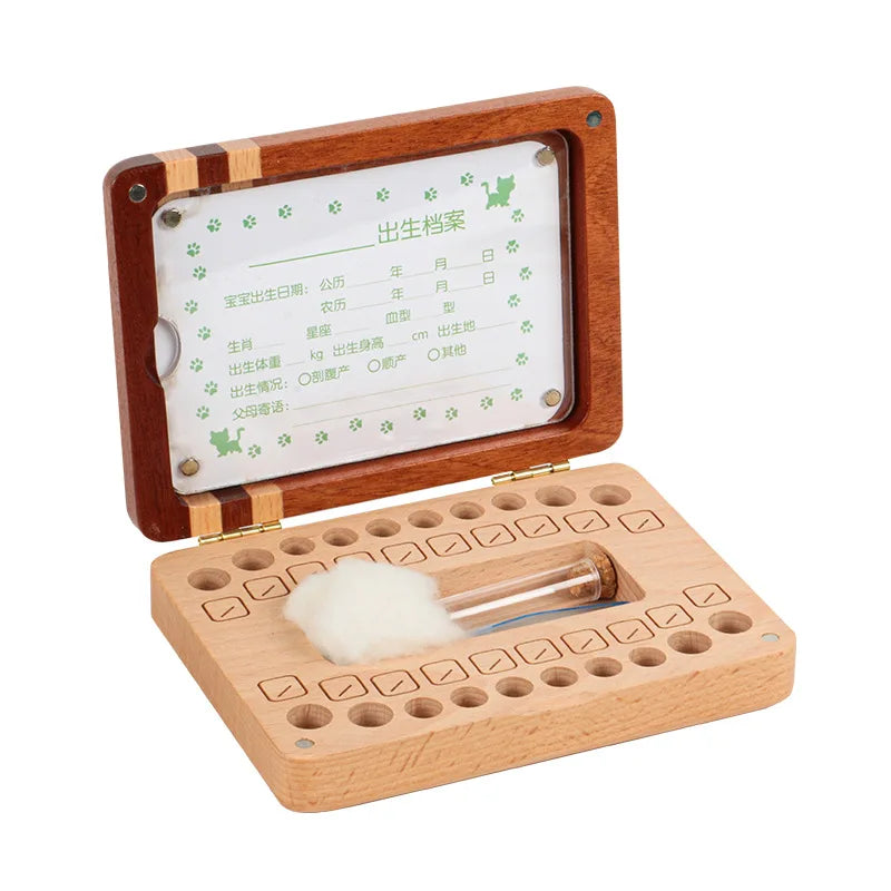 English Japanese Chinese Baby Wood Tooth Box Organizer Umbilica Save Gifts Milk Teeth Storage Box Birthday Baby Souvenir Gifts