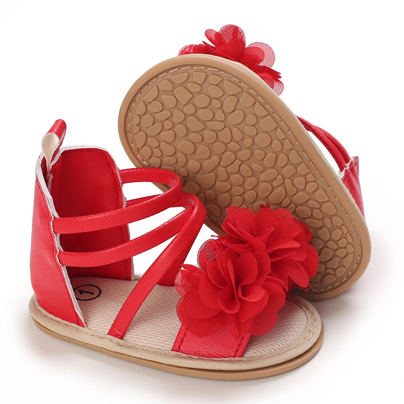 Girls' Sandals 2025 Summer New Children's Flower Princess Shoes Medium Large Children's Soft Bottom High Butt Roman Shoes