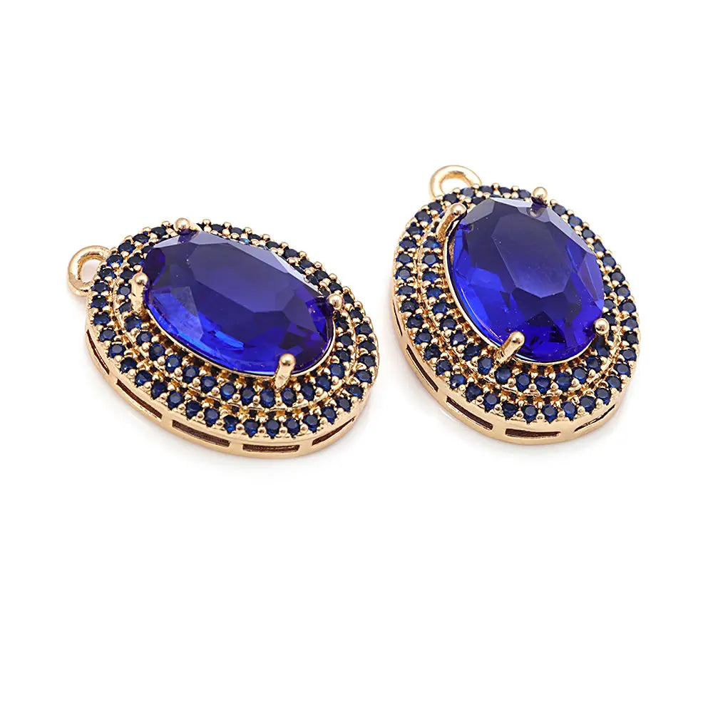 4PCS 18K Gold Color Brass Zircon Glass Oval Charms Pendants Necklace Earrings Diy Jewelry Accessories Rosediy official-website