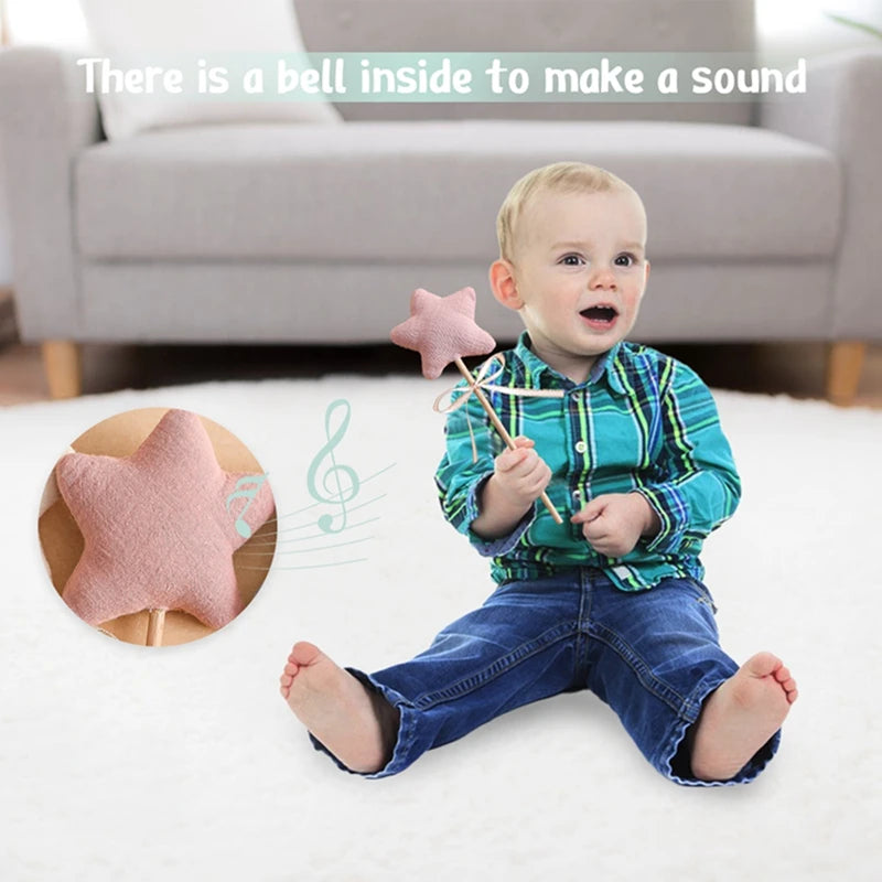1PC Baby Wooden Star Magic Wand Rattle Play Gym Teether Toy Newborn Birthday Party Photography Prop Montessori Toys For Kid Gift