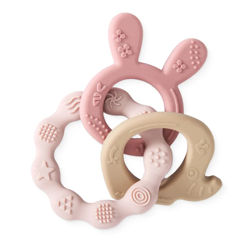 Anneau de dentition en silicone pour bébé, 1 pièce, hochet sans BPA, bracelet de qualité alimentaire, accessoires pour nouveau-né, jouets de dentition en silicone de dessin animé