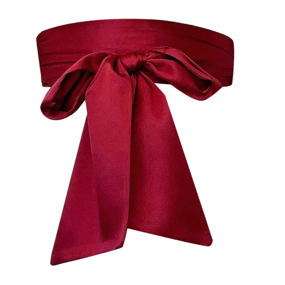 Satin Silk Bow Corset Waist Belt Wide Decorative Bowknot Fabric Ribbon Cummerbunds DIY Waist Bands For Women Lady Girl Bridal