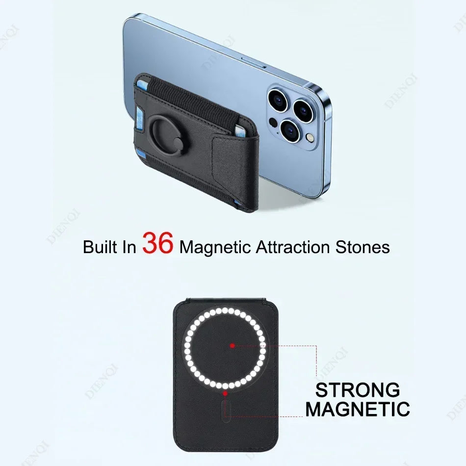 Magsafe Phone Wallet Card Holder with Ring Stand Flap Cover Pu Leather Wallet Magnetic Phone Case for Iphone 12 13 14 15 16 Pro