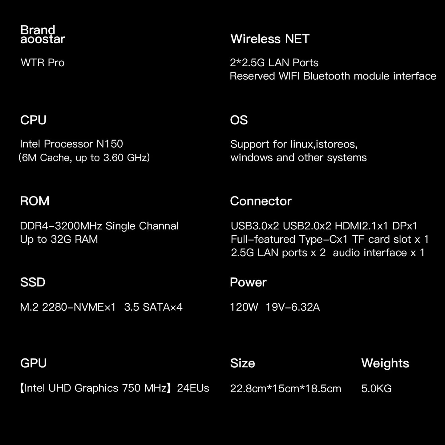 Mini PC AOOSTAR GT37 AMD Ryzen™ AI 9 HX 370 32 Go LPDDR5X-8000 MHz 1 To PCIe4.0 SSD, 12 cœurs/24 threads jusqu'à 5,1 GHz WiFi7/AI 50 TOPS