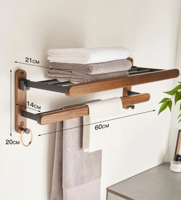 Nordic solid wood Light Luxury Towel Rack Bathroom Towel Shelf Perforated Wall Mounted Towel shelves Bathroom Accessories