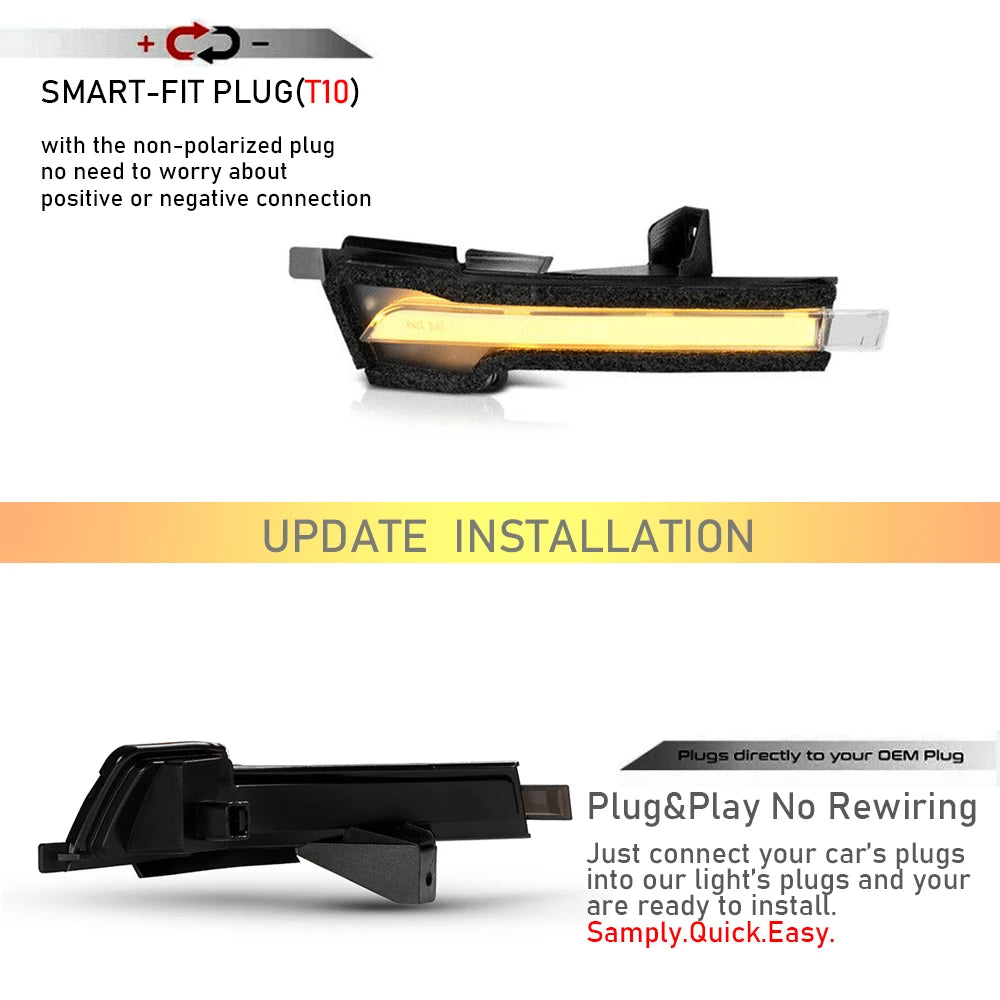 For Ford Mustang 2015-2021 Side Rear View Mirror LED Side Marker Turn Signal Repeat Blinker Lights Parking Dynamic Amber Lamp