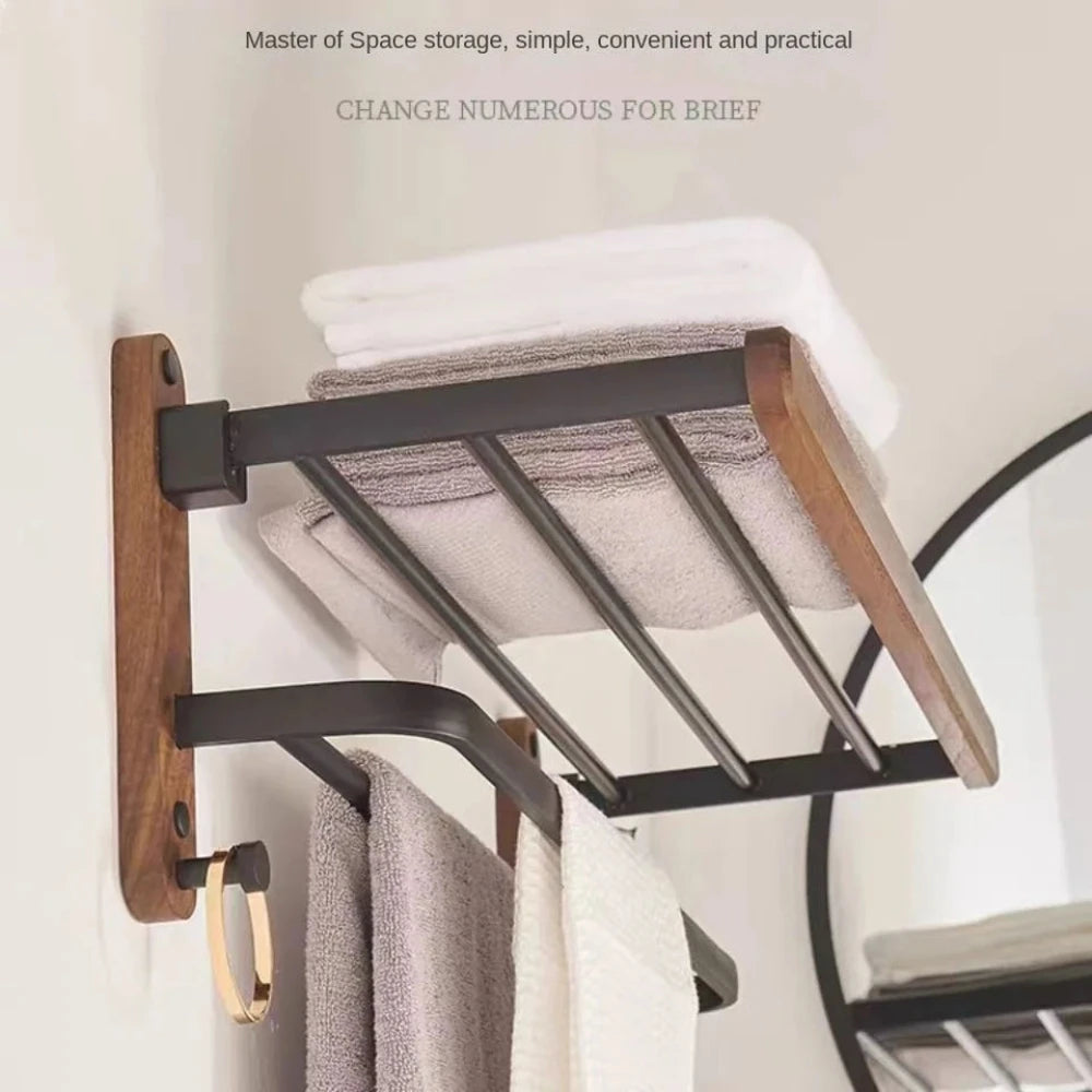 Nordic solid wood Light Luxury Towel Rack Bathroom Towel Shelf Perforated Wall Mounted Towel shelves Bathroom Accessories