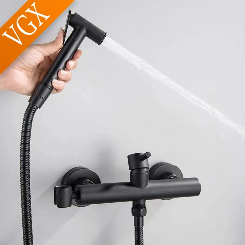 VGX Brass Bidet Faucet Set Handheld Ducha Higienica Hot Cold Toilet Crane Women Washer Bathroom Shattaf Sprayer Hygienic Shower