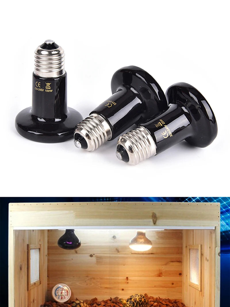 Reptile Heat Lamp Black Infrared Ceramic Emitter Heat Light Bulb Pet Brooder 220-240V Touch Lamp For Chameleon Cage Snake Tank